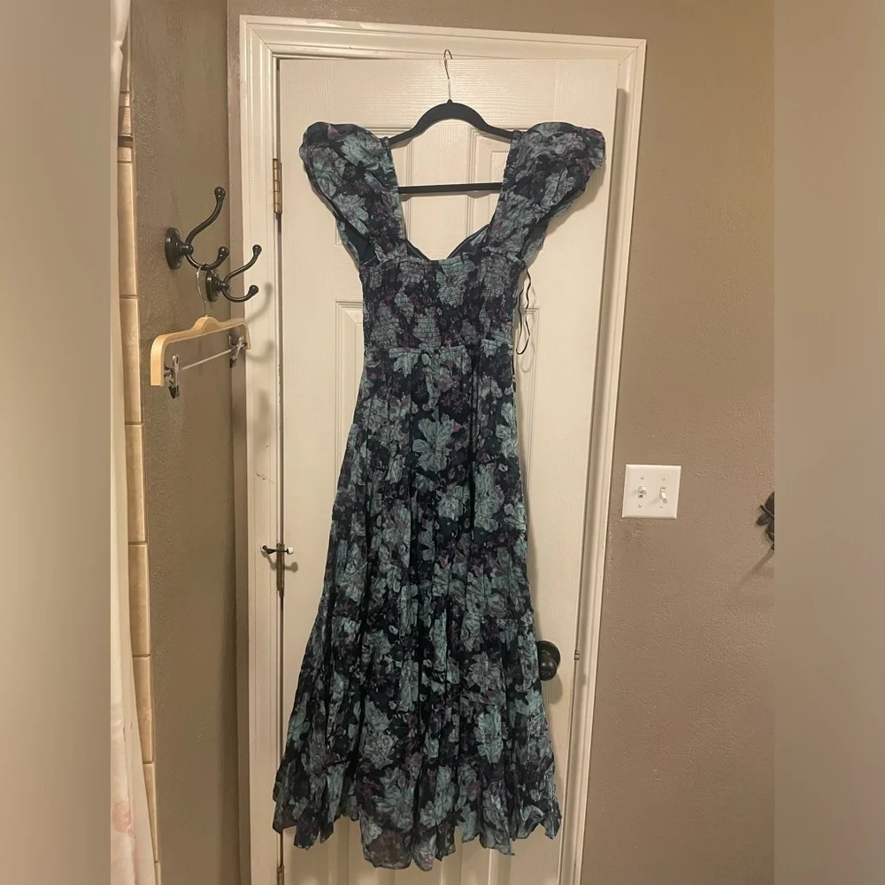 Free People Sundrenched Short-Sleeve Maxi Dress Emerald Combo XS NWT - Picture 6 of 6